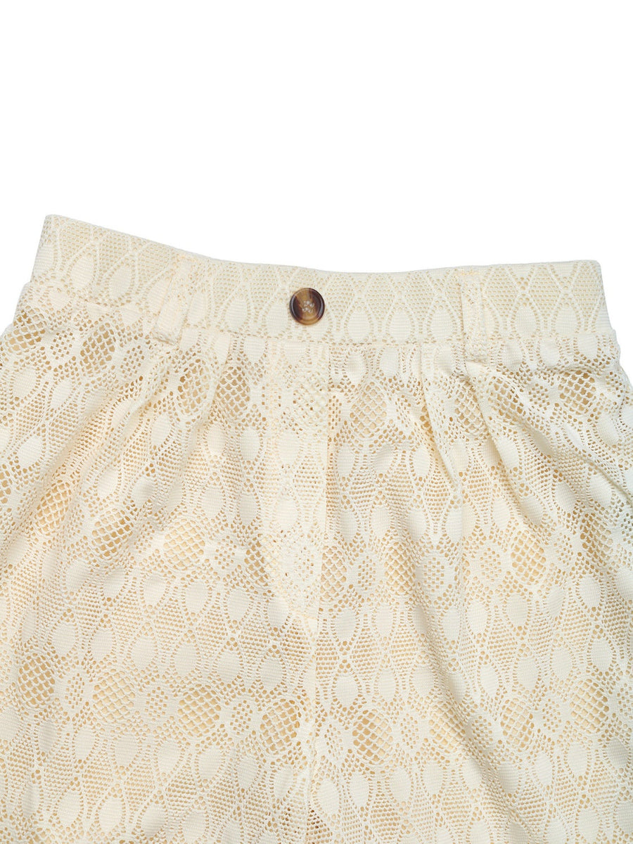 Cream lace palazzo trousers with button detail and elasticated waist.