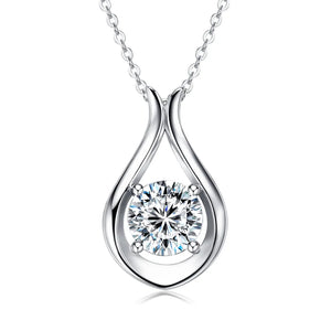 Silver teardrop pendant necklace with round moissanite stone