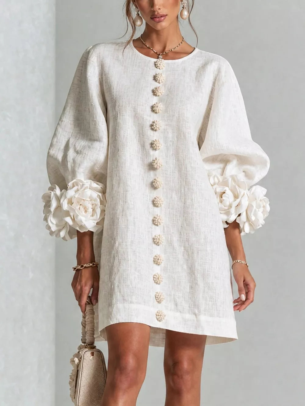 100% polyester Care instructions: Machine wash cold mini dress in Mocha with relaxed silhouette