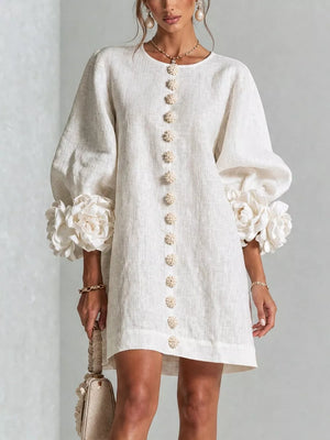 100% polyester Care instructions: Machine wash cold mini dress in Mocha with relaxed silhouette