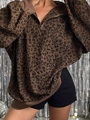 Coffee Brown sweatshirt with hip-length and quarter-zip