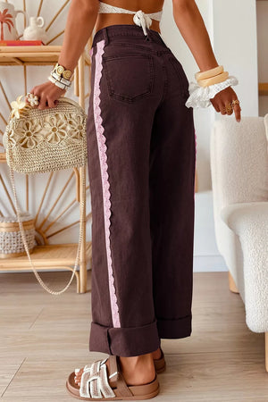75% cotton, 23% polyester, 2% elastane Care instructions: Machine wash cold jeans in dark brown with straight silhouette