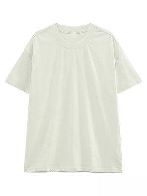 Classic relaxed fit men's cotton t-shirt in cream with crew neck and short sleeves.