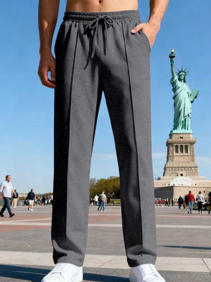 Men's Full Size Drawstring Straight Leg Pants in Dark Gray with drawstring