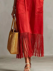 Yellow loose maxi dress with v-neck