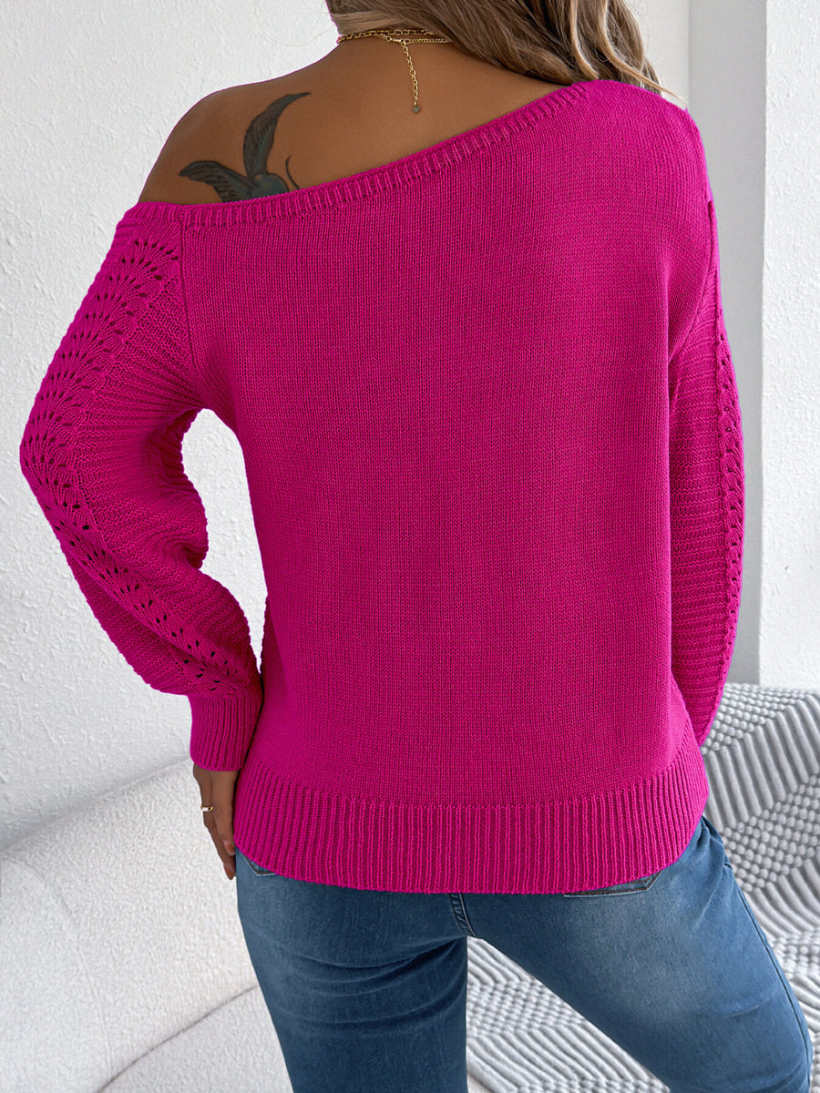 White pullover sweater with hip-length and pullover