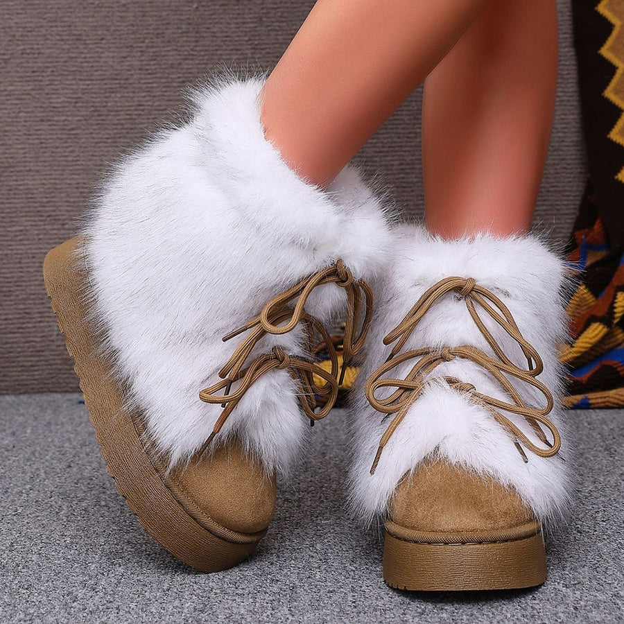 boots in Black with faux fur trim and ankle-length