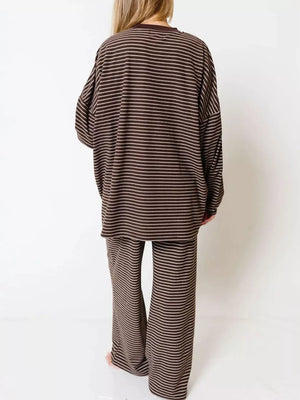 95% polyester, 5% elastane Care instructions: Machine wash cold pajama set in Dark Brown with relaxed silhouette