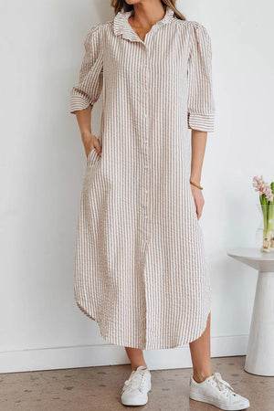 Stripe Frilled Collar Half Sleeve Shirt Dress in this colorway