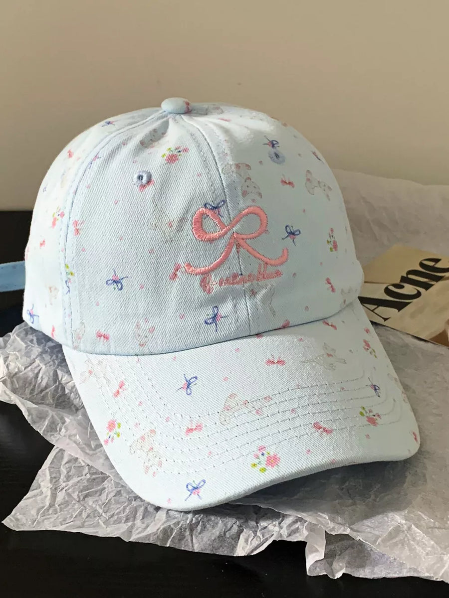 Gray Bow Embroidered Baseball Cap