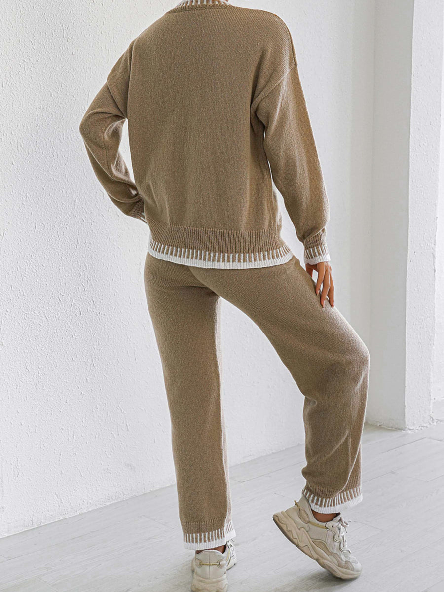minimalist sweater and pants set in Taupe with crew neck