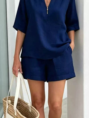 Full Size Half Sleeve Top And Shorts Set in White