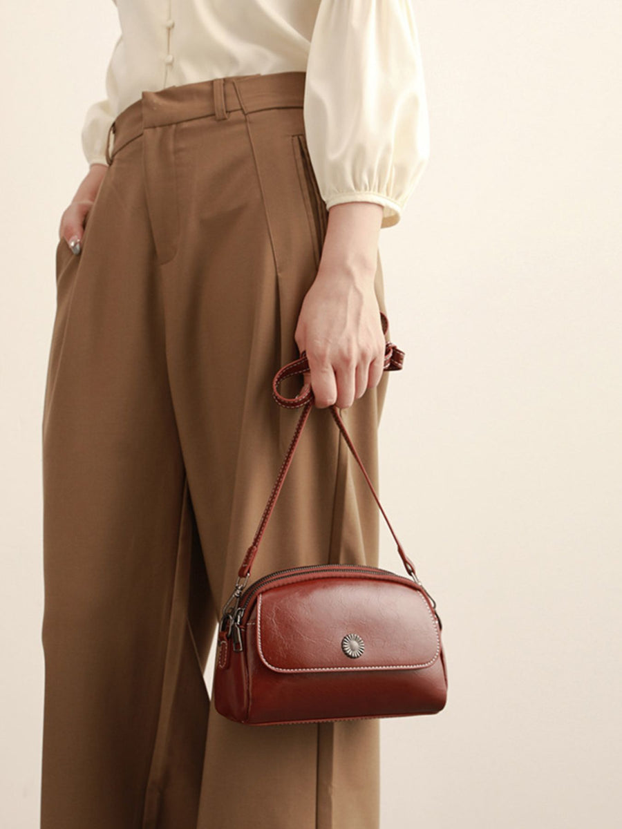 PU Leather Imported Size &amp crossbody bag in Brown with structured silhouette