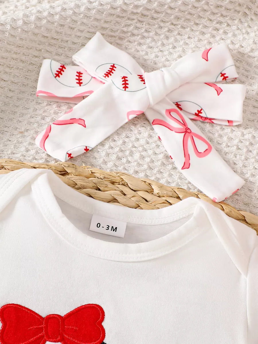 Children's Baseball Short Sleeve Bodysuit Set in White