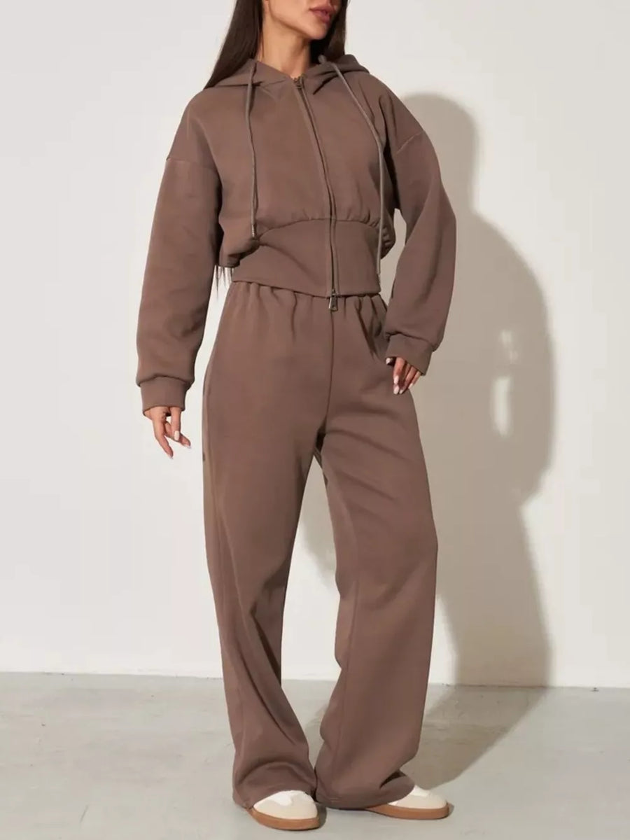 Zip-up Hoodie And Wide-leg Pants Set option 14
