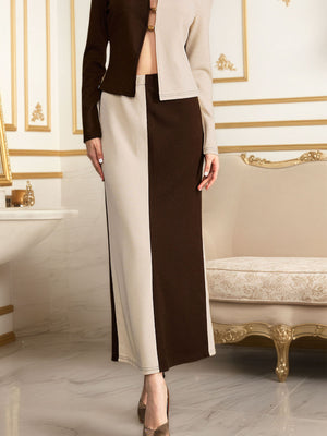 95% polyester, 5% spandex Care instructions: Machine wash cold skirt set in Apricot with fitted silhouette