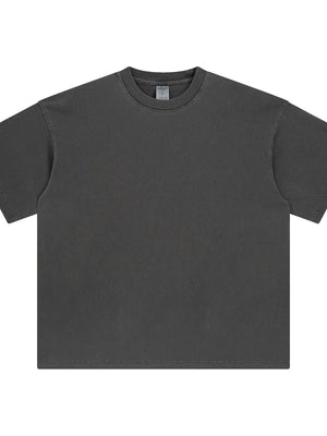 Oversized washed cotton crewneck t-shirt in dark gray with a relaxed fit and crew neckline.