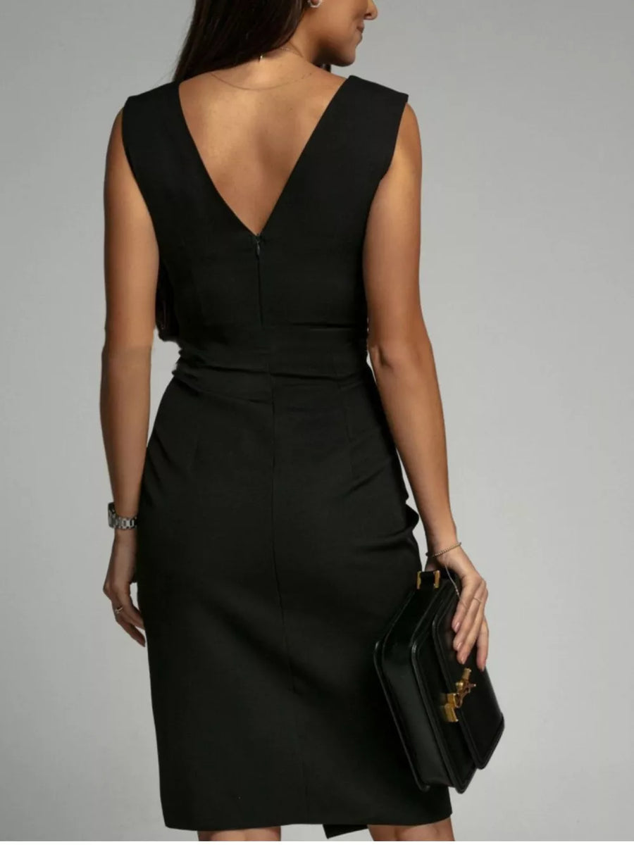 Purple Full Size V-neck Sleeveless Ruched Midi Dress