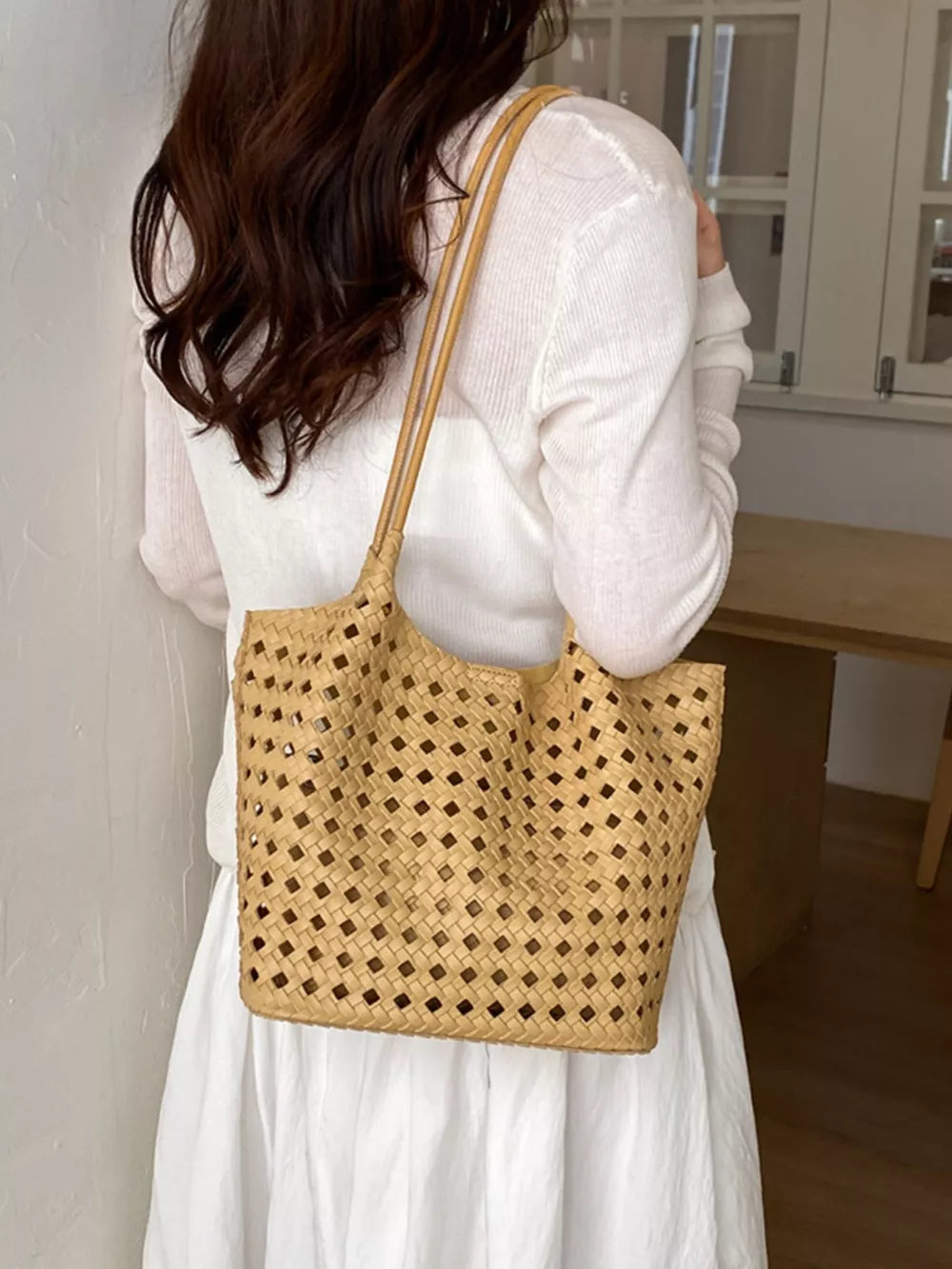 shoulder bag featuring woven in Brown with PU Leather Imported Size &amp texture