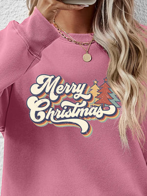 Blush Pink sweatshirt with Merry Christmas graphic and festive trees