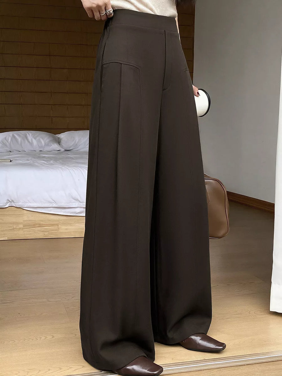 Coffee Brown wide-leg pants with full-length and zip-front