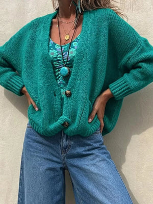 Yellow Full Size Chunky Knit Button-up Cardigan Plus Size
