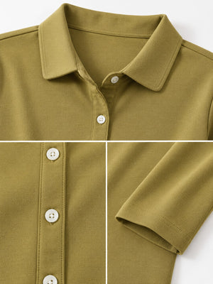 Full Size Button-Down Long Sleeve Shirt Plus Size in Mustard Yellow with buttoned