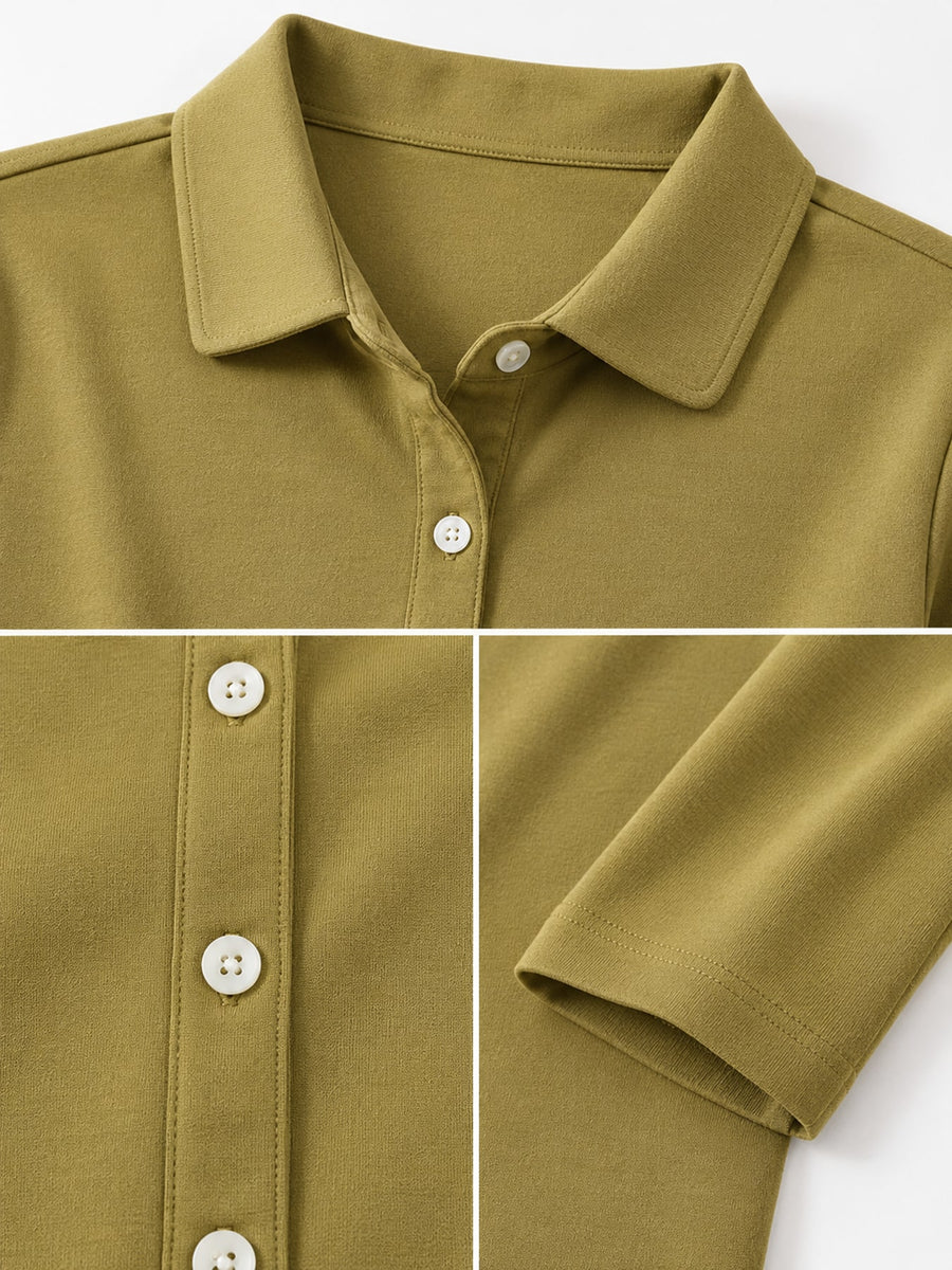 Full Size Button-Down Long Sleeve Shirt Plus Size in Mustard Yellow with buttoned