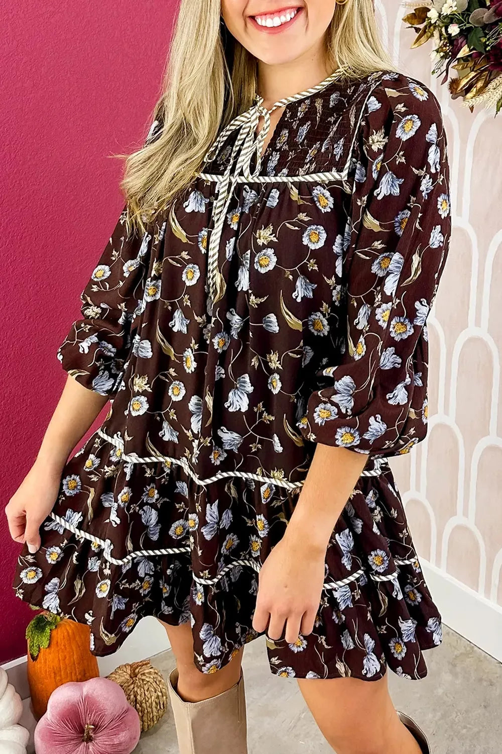 55% viscose, 45% cotton Care instructions: Machine wash cold shift dress in yellow with relaxed silhouette