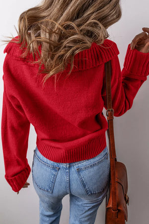 52% viscose, 26% polyester, 22% polyamide Care instructions: Machine wash cold pullover sweater in red with relaxed