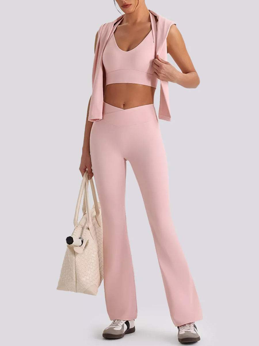 athleisure activewear set in Dark purple with v-neck
