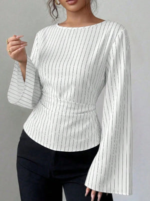 classic blouse in White with boat neck