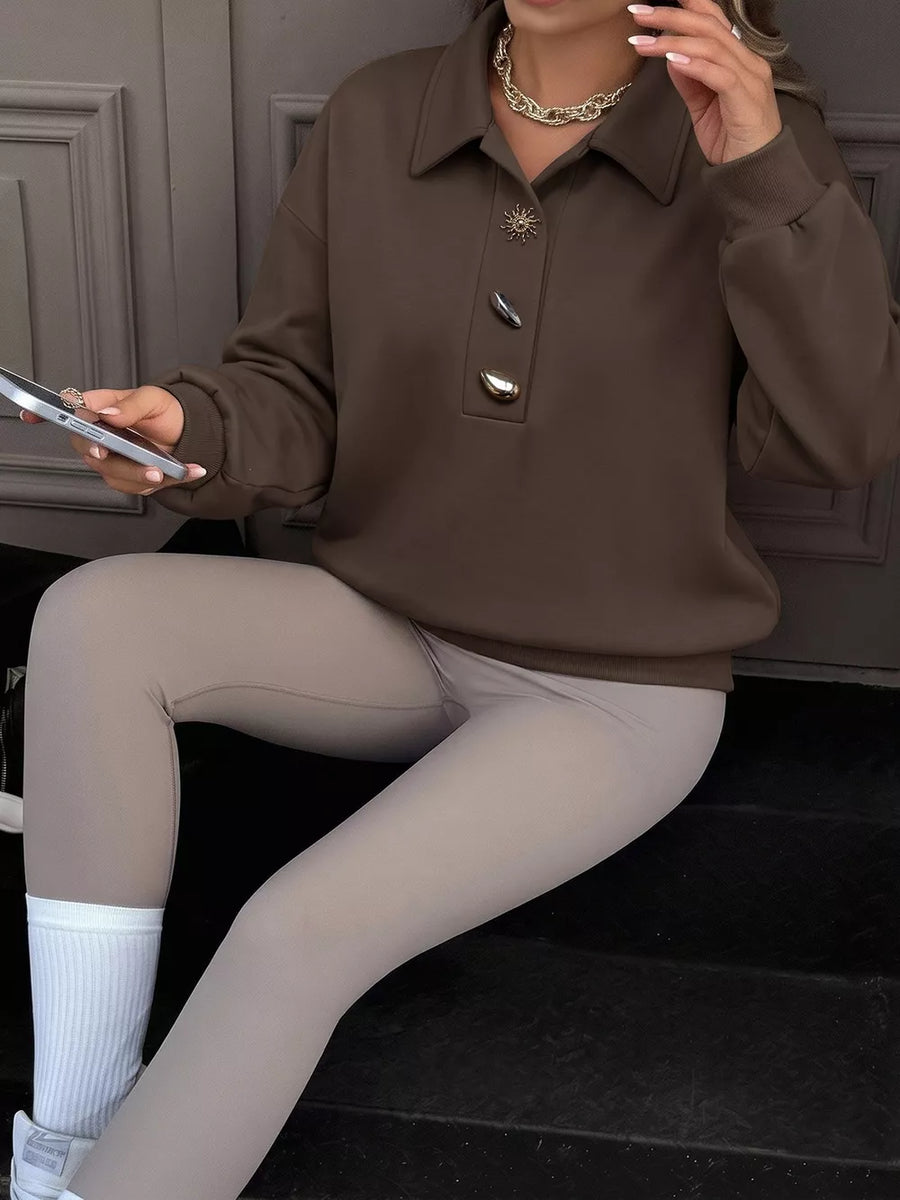casual sweatshirt in brown with collared