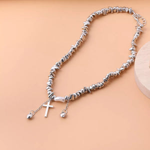 Chunky Chain Cross Pendant Necklace in white with chunky chain