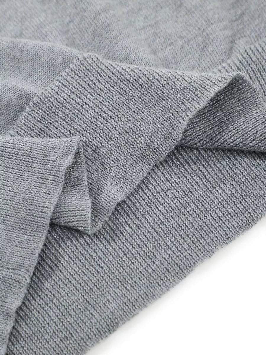 Gray knit fabric with ribbed texture