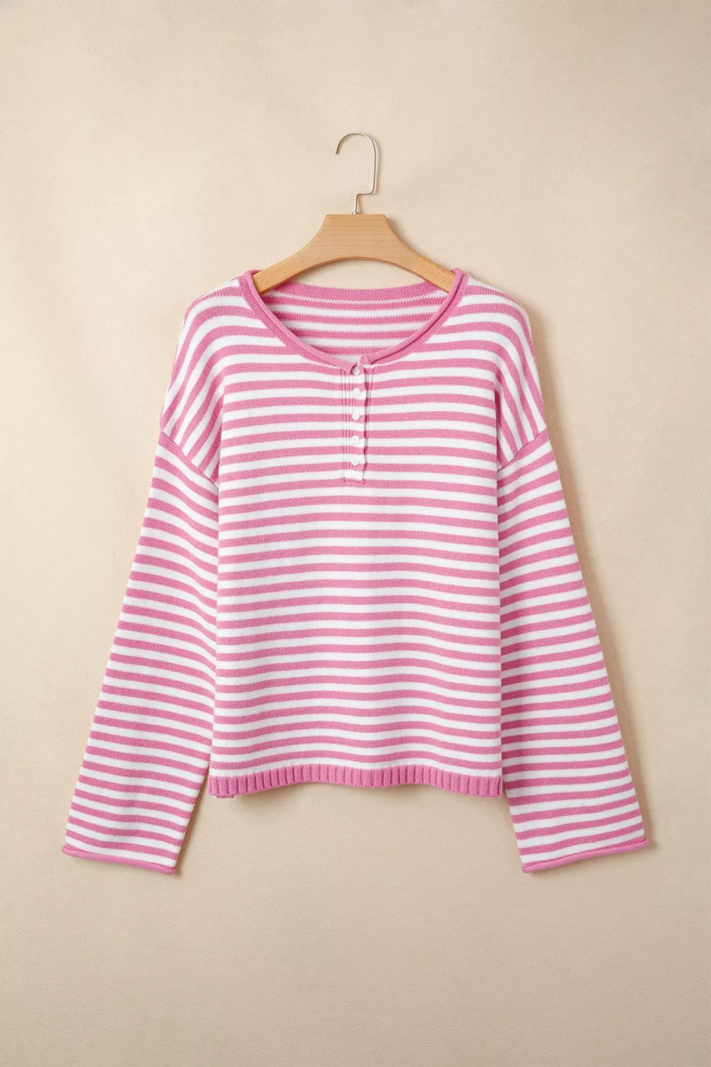 classic pullover sweater in white with henley
