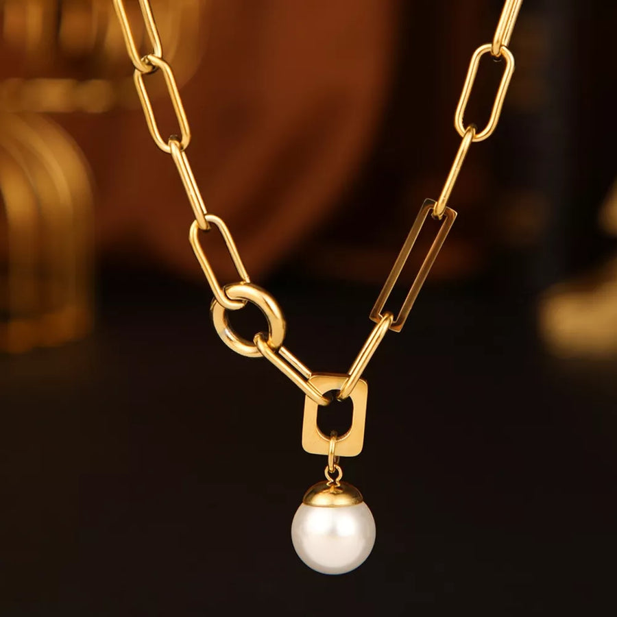 Synthetic Pearl, 18K Gold-Plated, Stainless Steel Care instructions: Avoid weari necklace in ivory with regular silhouette