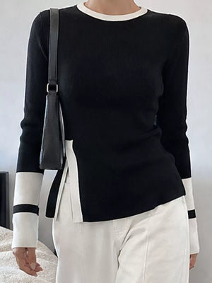 Off-white pullover sweater with hip-length and pullover