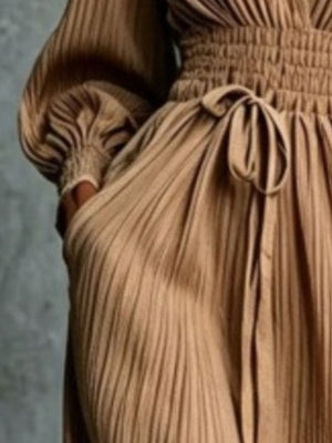 romantic maxi dress in Caramel with v-neck