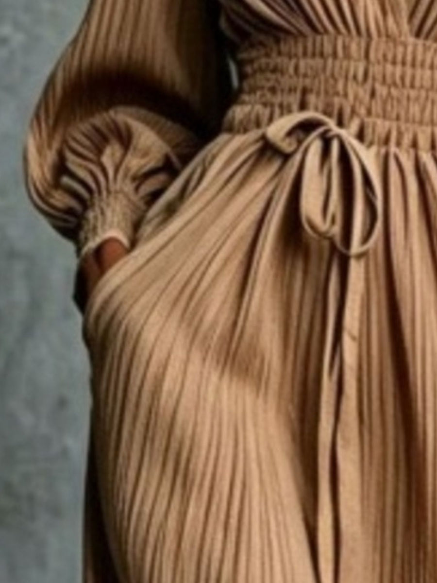 romantic maxi dress in Caramel with v-neck