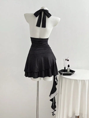 Polka Dot Cutout Front Halter Mini Dress option 4