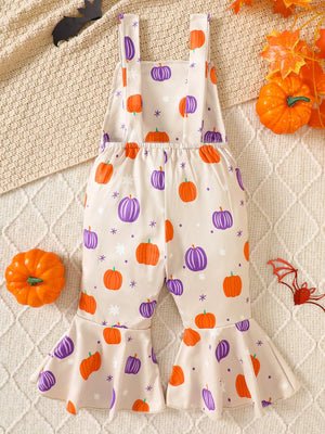 lavender jumpsuit with tie and pumpkin-print