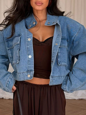 50% cotton, 50% polyester Care instructions: Machine wash cold denim jacket in Blue with oversized silhouette