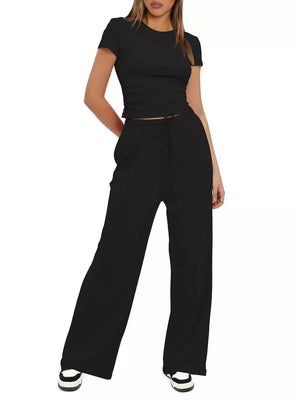 Pink Ruched Short-sleeve Pants
