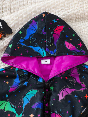 mini dress in Purple with bat-print and layered