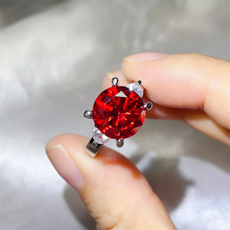 5 Carat Moissanite 925 Sterling Silver Ring in Red with 5 carat