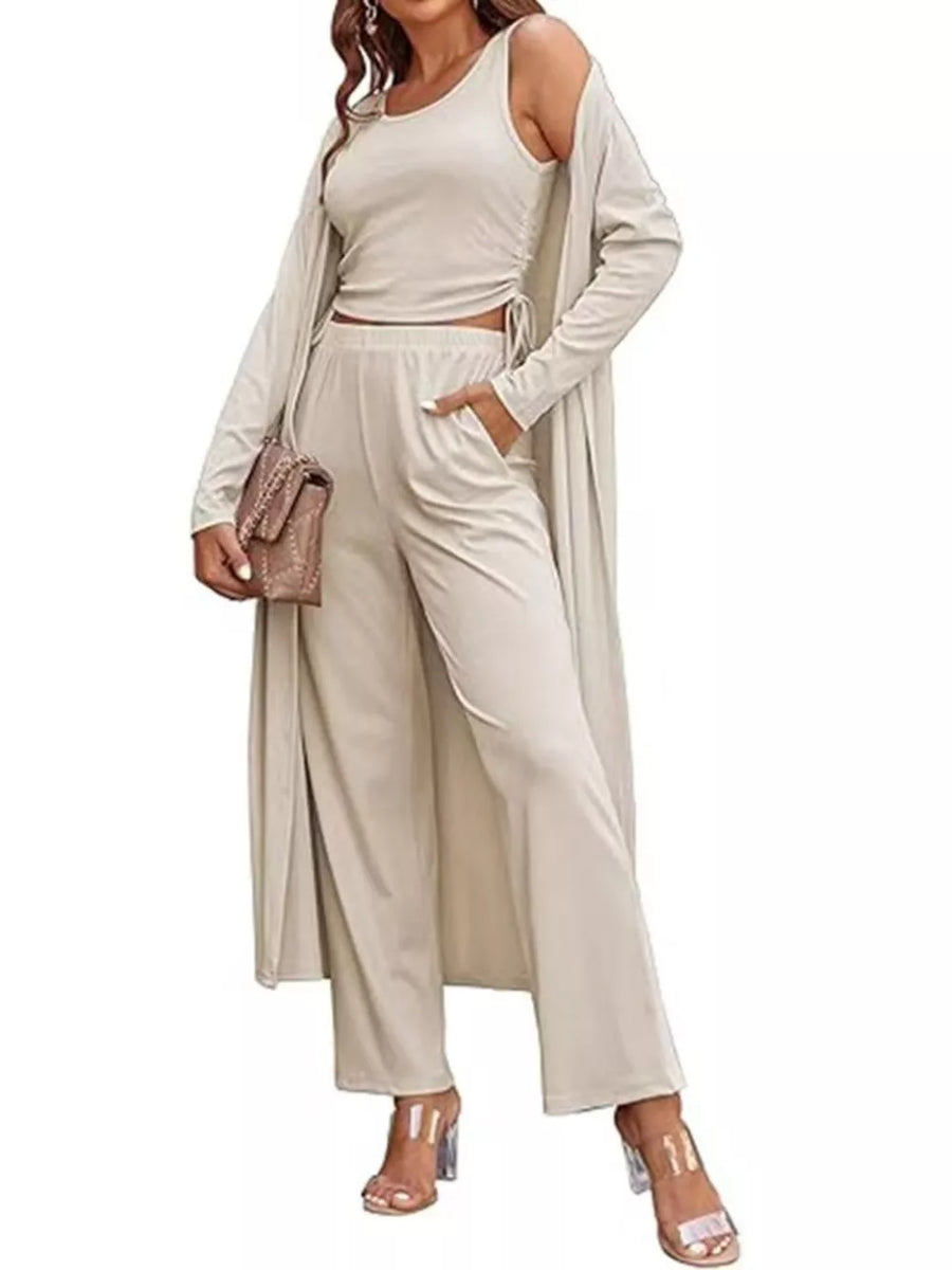 Round Neck Tank Cardigan Pants Set, view 13