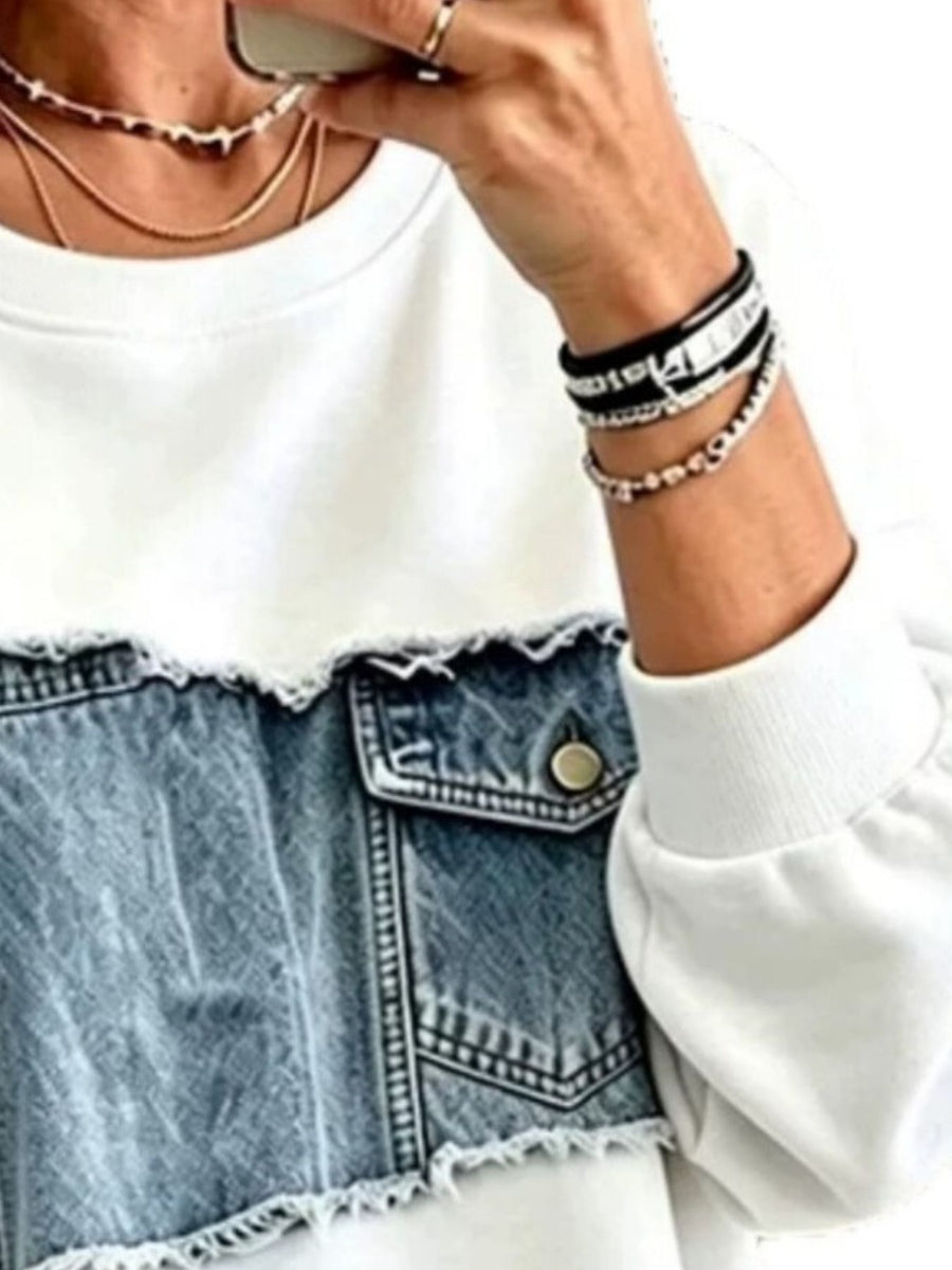 sweatshirt in Light Gray with raw hem and hip-length