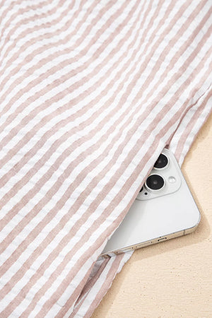 Stripe Frilled Collar Half Sleeve Shirt Dress option 12