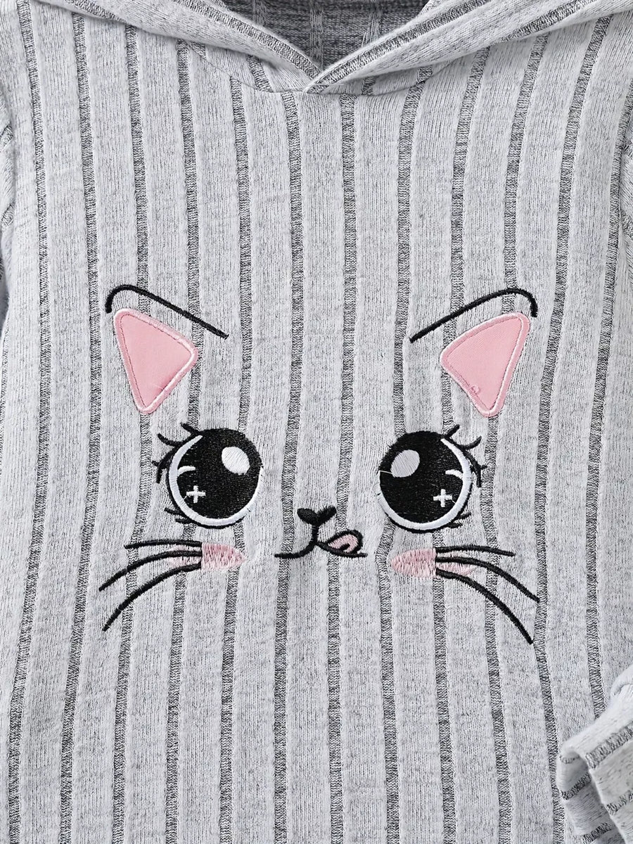Light Gray with Children's Ribbed Knit Hooded Top And Pants Set